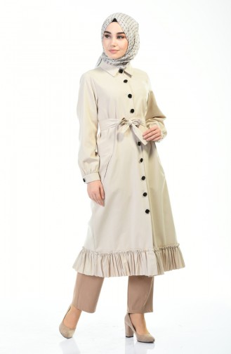 Hemline Frilly Trench Coat Beige 1241-01