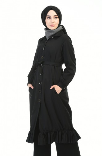 Hemline Frilly Trench Coat Black 1241-02