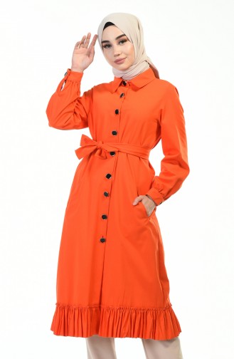 Hemline Frilly Trench Coat Orange 1241-03