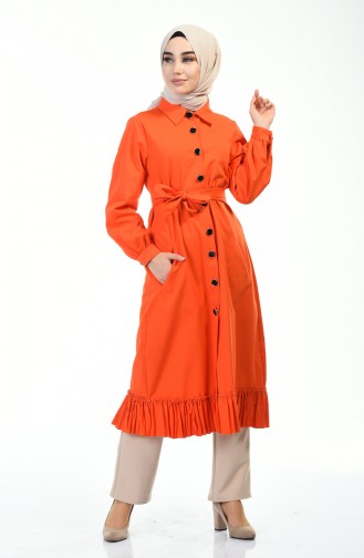 Hemline Frilly Trench Coat Orange 1241-03