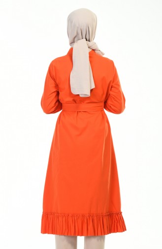 Hemline Frilly Trench Coat Orange 1241-03