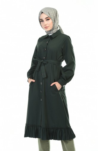 Hemline Frilly Trench Coat Emerald Green 1241-05