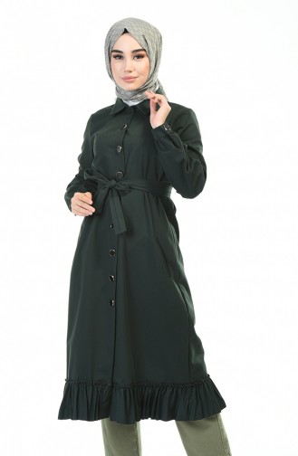 Hemline Frilly Trench Coat Emerald Green 1241-05