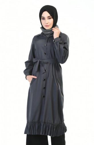 Hemline Frilly Trench Coat Dark Gray 1241-06