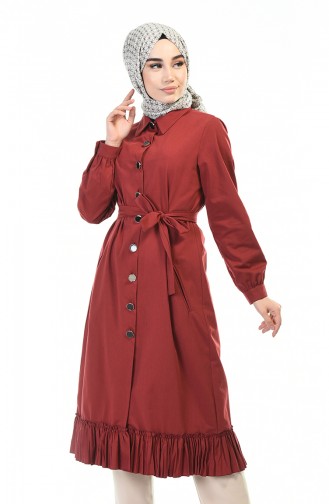 Hemline Frilly Trench Coat Bordeaux 1241-07