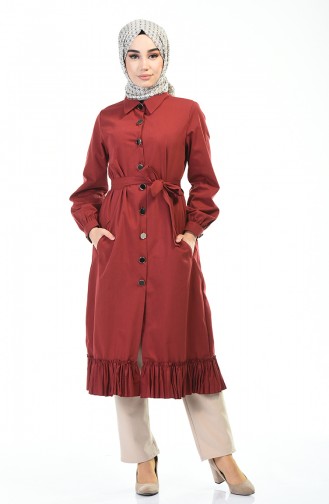 Hemline Frilly Trench Coat Bordeaux 1241-07