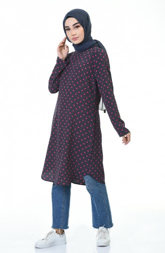 Polka Dot Tunic Navy Blue Damson 1082-01