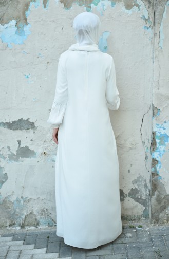 Strass Printed Umrah Dress Ecru 8050-01