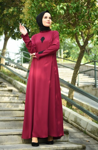 Weinrot Hijab-Abendkleider 8038-07