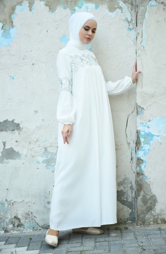 Lace Umrah Dress Ecru 8046-01