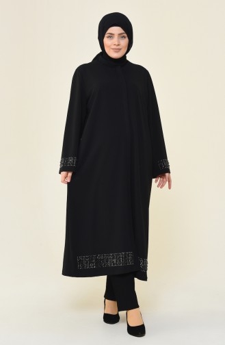 Big Size Medium Length Pearl Abaya Black 0064-01