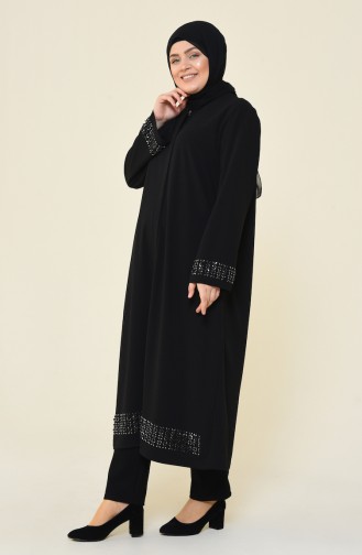 Big Size Medium Length Pearl Abaya Black 0064-01