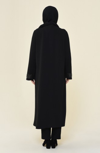 Big Size Medium Length Pearl Abaya Black 0064-01