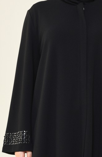 Big Size Medium Length Pearl Abaya Black 0064-01