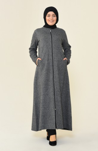 Big Size Zippered Winter Abaya Gray 99220D-01