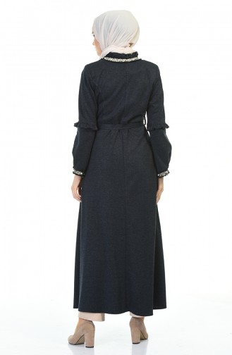 Winter Abaya with Pearl Navy blue 8216-01