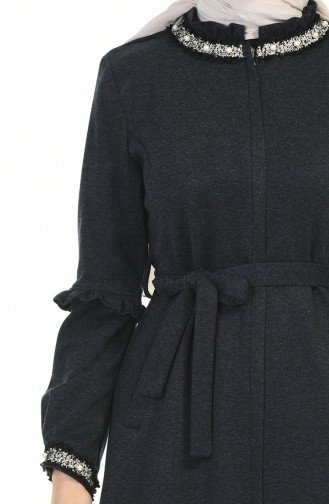 Winter Abaya with Pearl Navy blue 8216-01