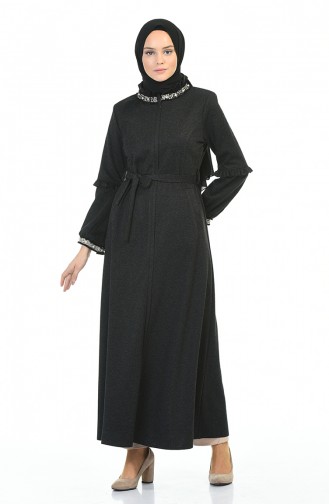 Winter Abaya with Pearl Black 8216-03