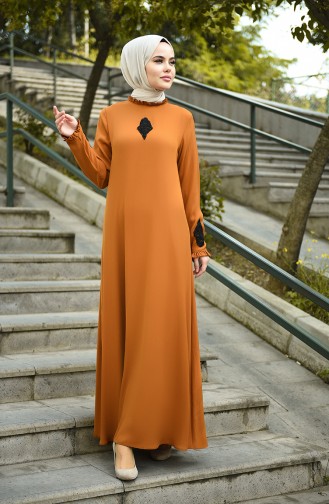 Senf Hijab-Abendkleider 8038-01