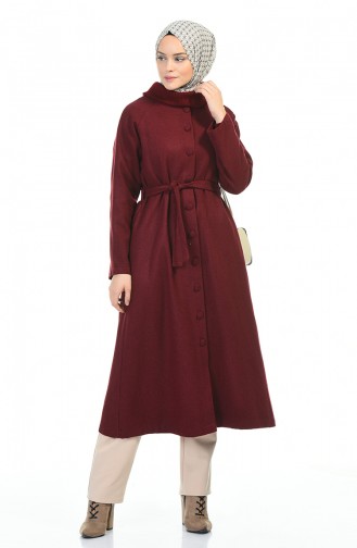 Düğmeli Kaşe Kaban 5505-03 Bordo