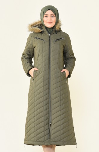 Big Size Zippered Quilted Coat Khaki 5129-02