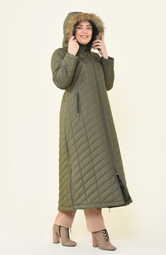 Big Size Zippered Quilted Coat Khaki 5129-02