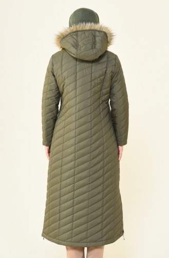 Big Size Zippered Quilted Coat Khaki 5129-02