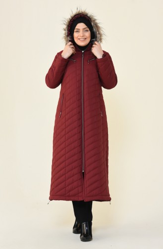 Big Size Zippered Quilted Coat Bordeaux 5129-03