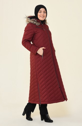 Big Size Zippered Quilted Coat Bordeaux 5129-03