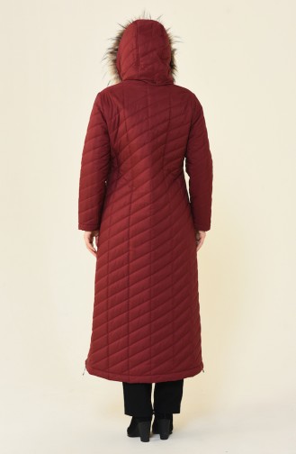 Big Size Zippered Quilted Coat Bordeaux 5129-03