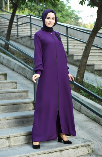 Lace Detailed Abaya Purple 8014-04