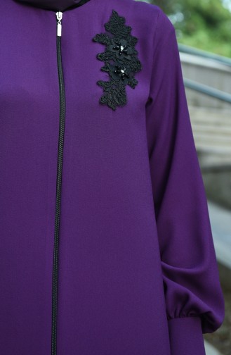 Lace Detailed Abaya Purple 8014-04