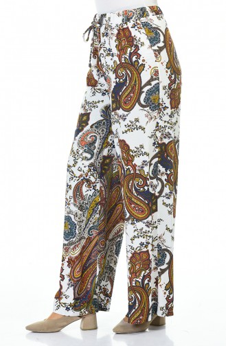 Patterned Wide Trousers White Navy Blue 5010-01