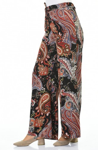 Patterned Wide Trousers Black Brown tobacco 5010A-01
