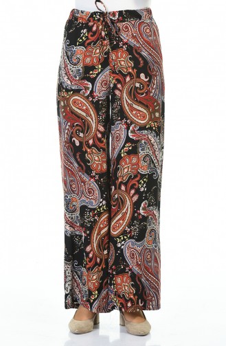 Patterned Wide Trousers Black Brown tobacco 5010A-01