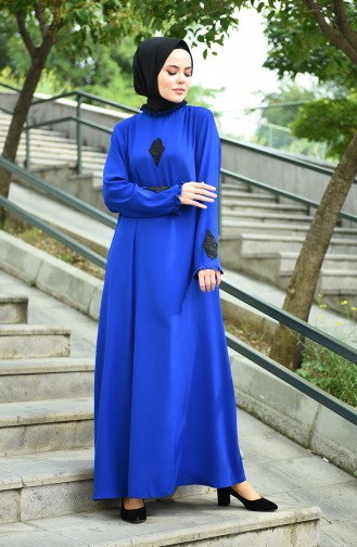 Saks-Blau Hijab-Abendkleider 8038-09