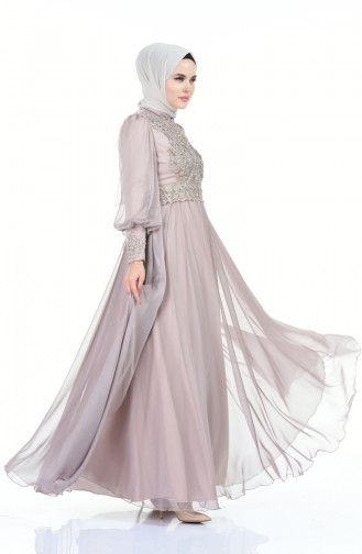 Mink Hijab Evening Dress 6166-04