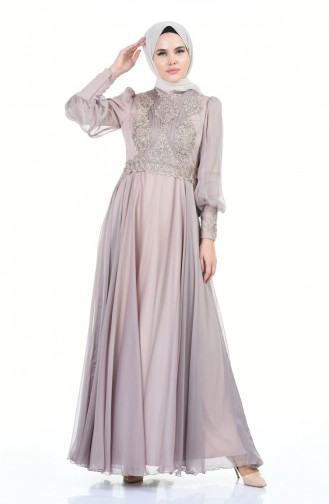 Mink Hijab Evening Dress 6166-04