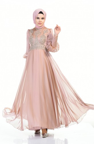 Beaded Embroidered Evening Dress Rose Dried 6166-05