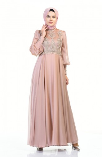 Beaded Embroidered Evening Dress Rose Dried 6166-05