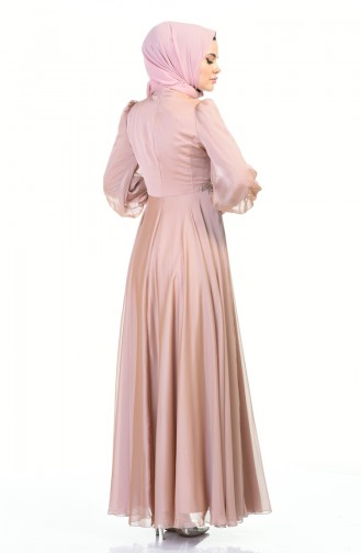 فستان سهرة مطرز بالخرز بلون الورد المجفف 6166-05