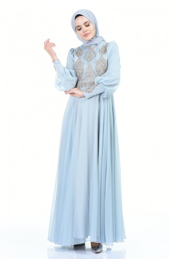 Beaded Embroidered Evening Dress Water Green 6166-06
