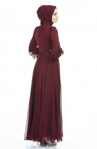 Claret Red Hijab Evening Dress 6166-07