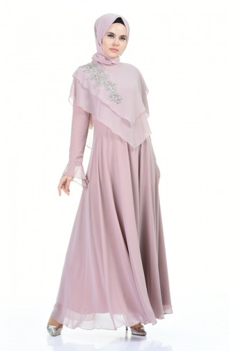 فستان سهرة مزين باللؤلؤ بلون الورد المجفف 6170-01