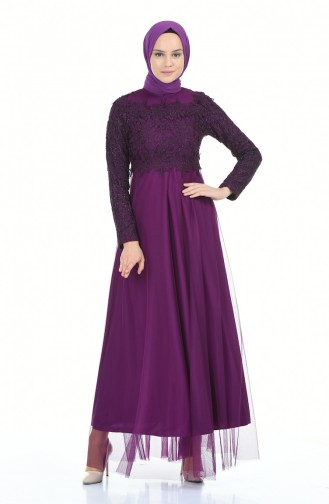 Purple Hijab Evening Dress 5218-01