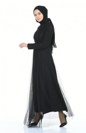 Black Hijab Evening Dress 5218-02