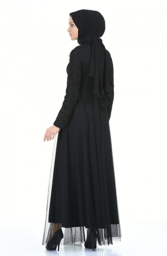 Black Hijab Evening Dress 5218-02