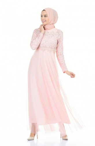 Salmon Hijab Evening Dress 5218-03