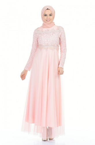 Salmon Hijab Evening Dress 5218-03