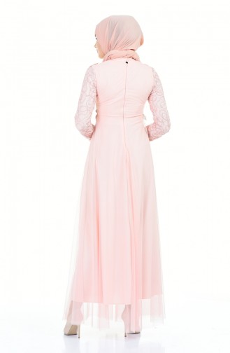 Salmon Hijab Evening Dress 5218-03